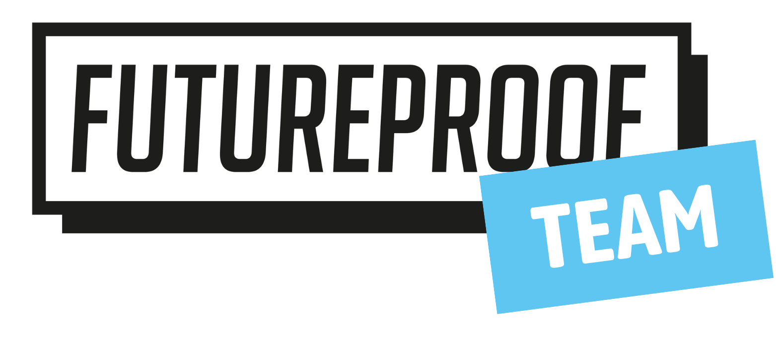 Logo van Futureproof met een balkje schuin eronder met 'team'.